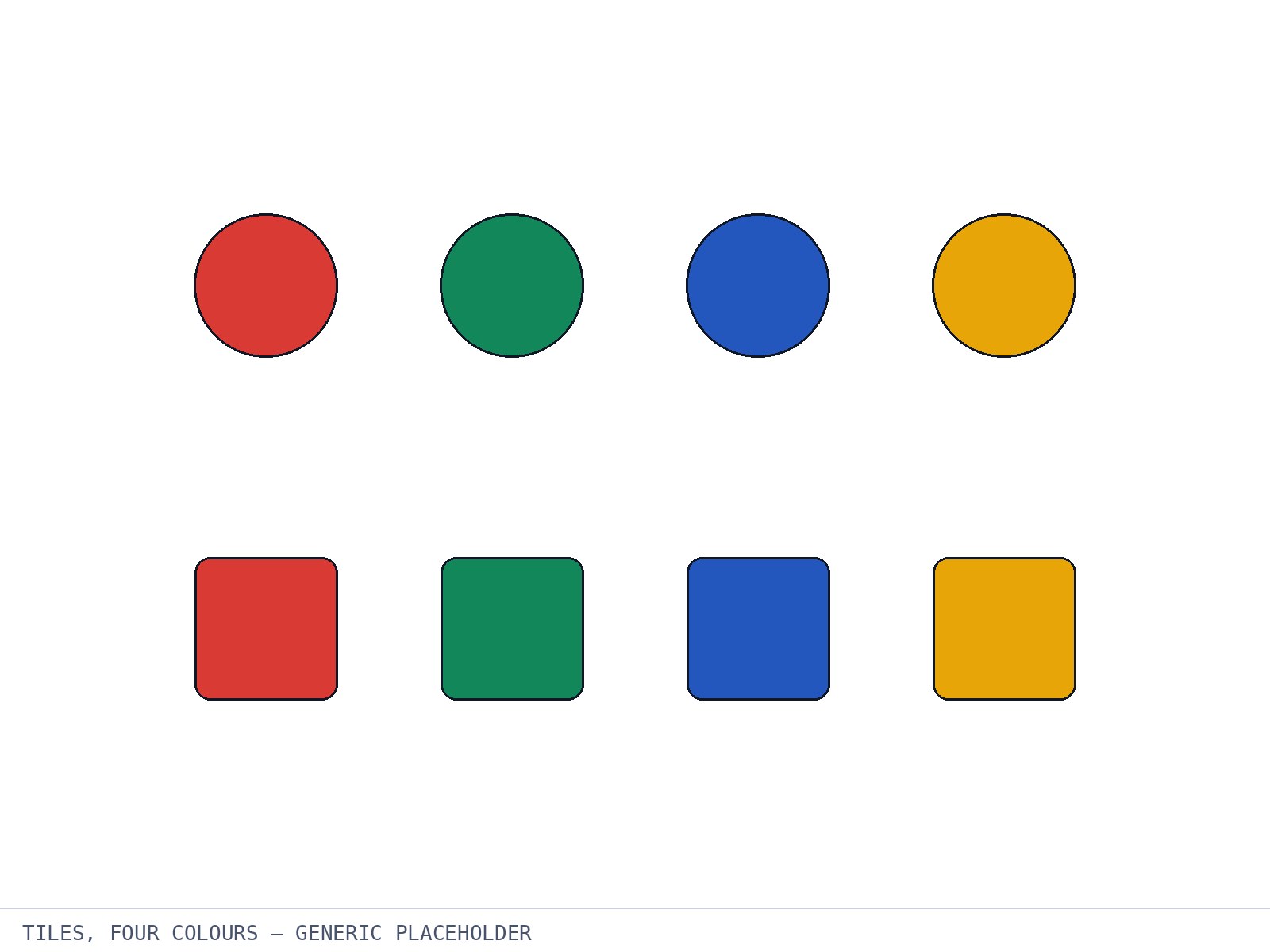 All four colors of Ludox playing tiles.